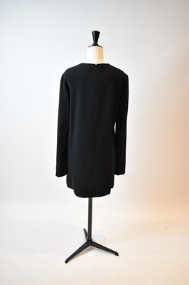 Lot 66 - CELINE; a black wool mix and leather long...