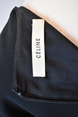 Lot 66 - CELINE; a black wool mix and leather long...