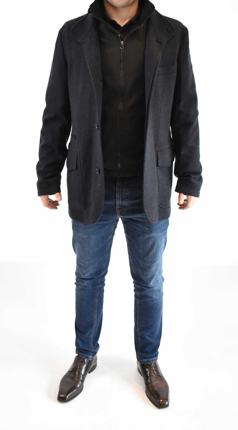 Lot 112 - LORO PIANA; a dark grey cashmere part lined...