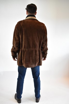 Lot 127 - LORO PIANA; a dark brown suede leather coat...