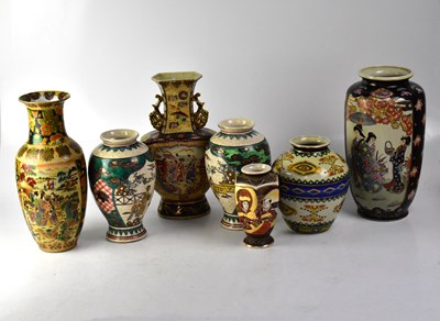 Lot 421 - A group of eight Satsuma and other Japanese vases