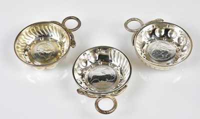Lot 2812 - Three French tastevins, each set with French...
