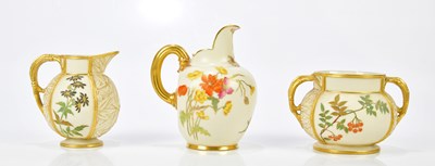 Lot 2045 - ROYAL WORCESTER; a blush ivory flat-sided jug...