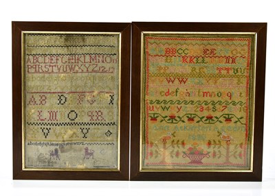 Lot 1485 - Two 19th century alphabet samplers, including...