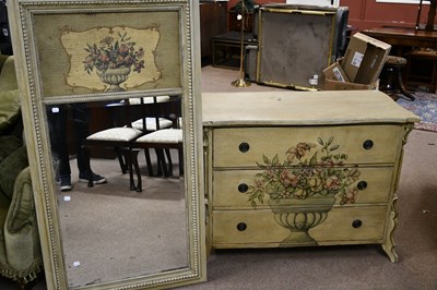 Lot 6724 - A decorative painted French three drawer chest,...