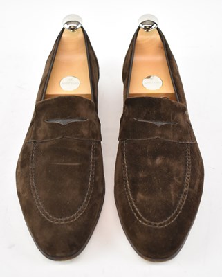Lot 560 - JOHN LOBB; a pair of brown suede loafers, size...