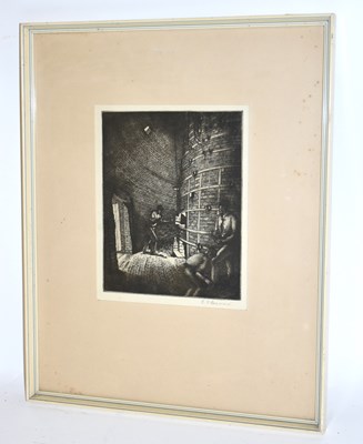 Lot 6061 - L. G. BRAMMER; etching, figure stoking fire in...