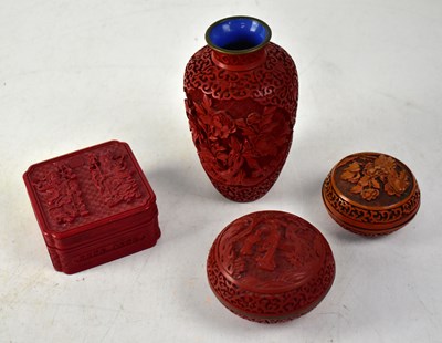 Lot 436 - A group of four 20th century Japanese cinnabar items
