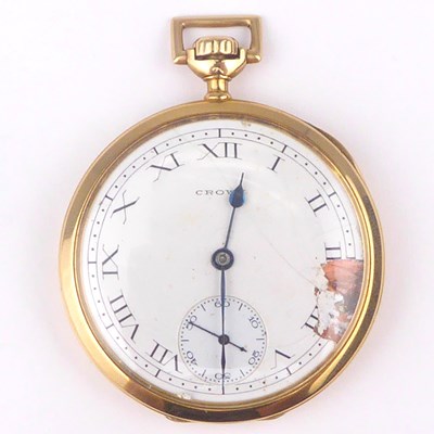 Lot 1041 - CROWN; a 14ct gold open face crown wind pocket...