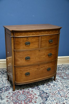 Lot 2408 - A 19th century painted satinwood bowfront...