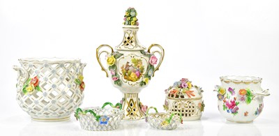 Lot 2067 - DRESDEN; six pieces to include three pierced...