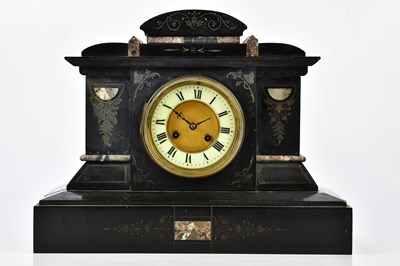 Lot 2297 - A Victorian slate mantel clock, the white...