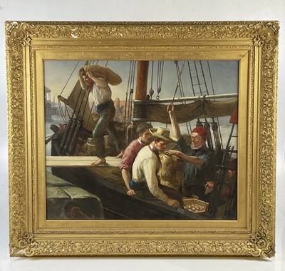 Lot 6148 - A 19th century oil on canvas, shipping scene,...