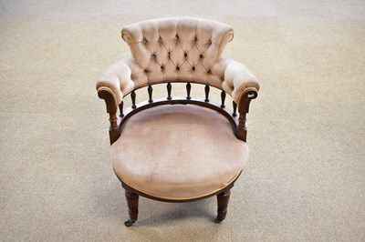 Lot 6668 - A Victorian walnut button back tub chair,...