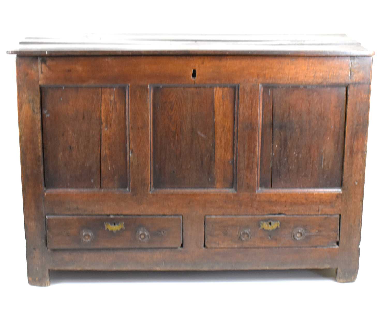 Lot 43 - An 18th century and later large oak coffer...