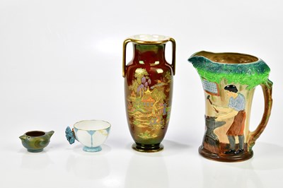 Lot 2078 - CROWN DEVON; a twin handled vase with Oriental...