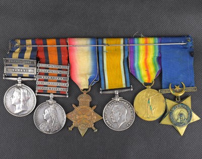 Lot 487 - A six-medal group comprising a Victoria Egypt...