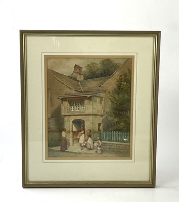 Lot 6128 - J. ODGEN; watercolour, figures outside an...