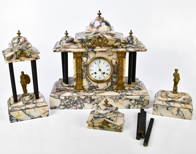 Lot 2301 - A Victorian marble three piece clock garniture,...