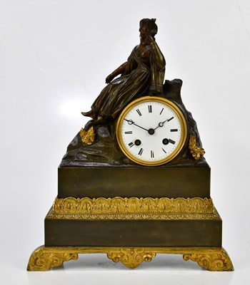 Lot 2295 - A Victorian bronze mounted mantel clock, the...