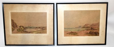 Lot 6132 - R DAVIS; a pair of watercolours, coastal...