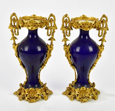 Lot 2081 - A pair of Continental ormolu mounted blue...
