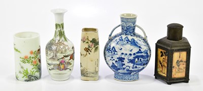 Lot 1207 - A Chinese blue and white twin handled moon...