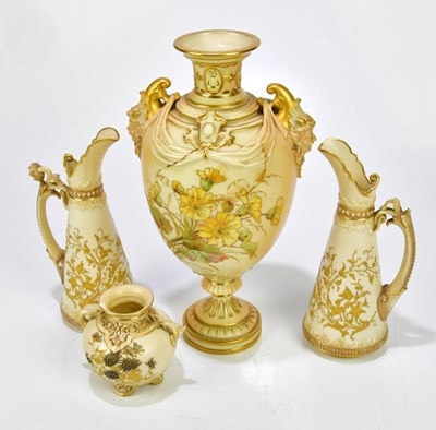 Lot 2116 - ROYAL WORCESTER; four pieces of blush ivory to...