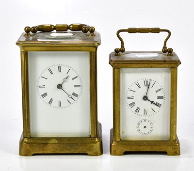 Lot 2321 - Two brass cased carriage clocks, both with...