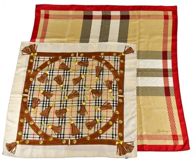 Lot 974 - BURBERRY; a 100% silk red, cream, black and...