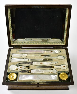 Lot 5003 - A 19th century burr oak stationery case, the...
