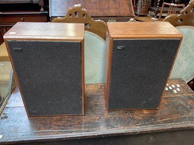 Lot 5201 - RAVENSBROOK; a pair of teak speakers.