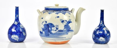 Lot 1176 - A Japanese blue and white porcelain teapot...