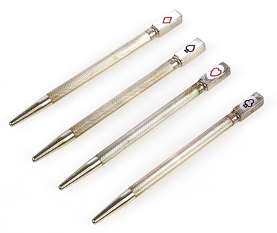 Lot 2547 - Four sterling silver bridge pencils with...