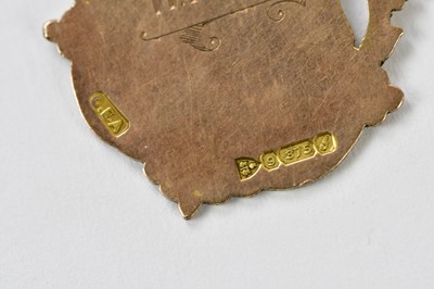 Lot 16 - Two 9ct rose gold engraved fob shields,...