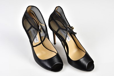 Lot 1063 - JIMMY CHOO; a pair of black leather Trudie...