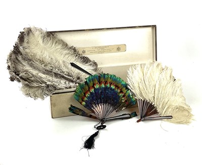 Lot 5083 - Three vintage feather fans presented in a...