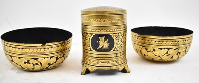 Lot 652 - A pair of Japanese gilt lacquered bowls,...