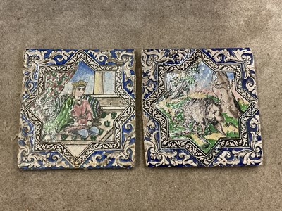 Lot 596 - A pair of 18th/19th century Persian tiles with...