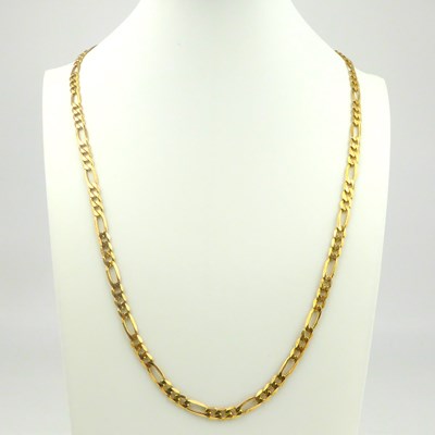 Lot 947 - A 9ct gold flat figaro link necklace with...