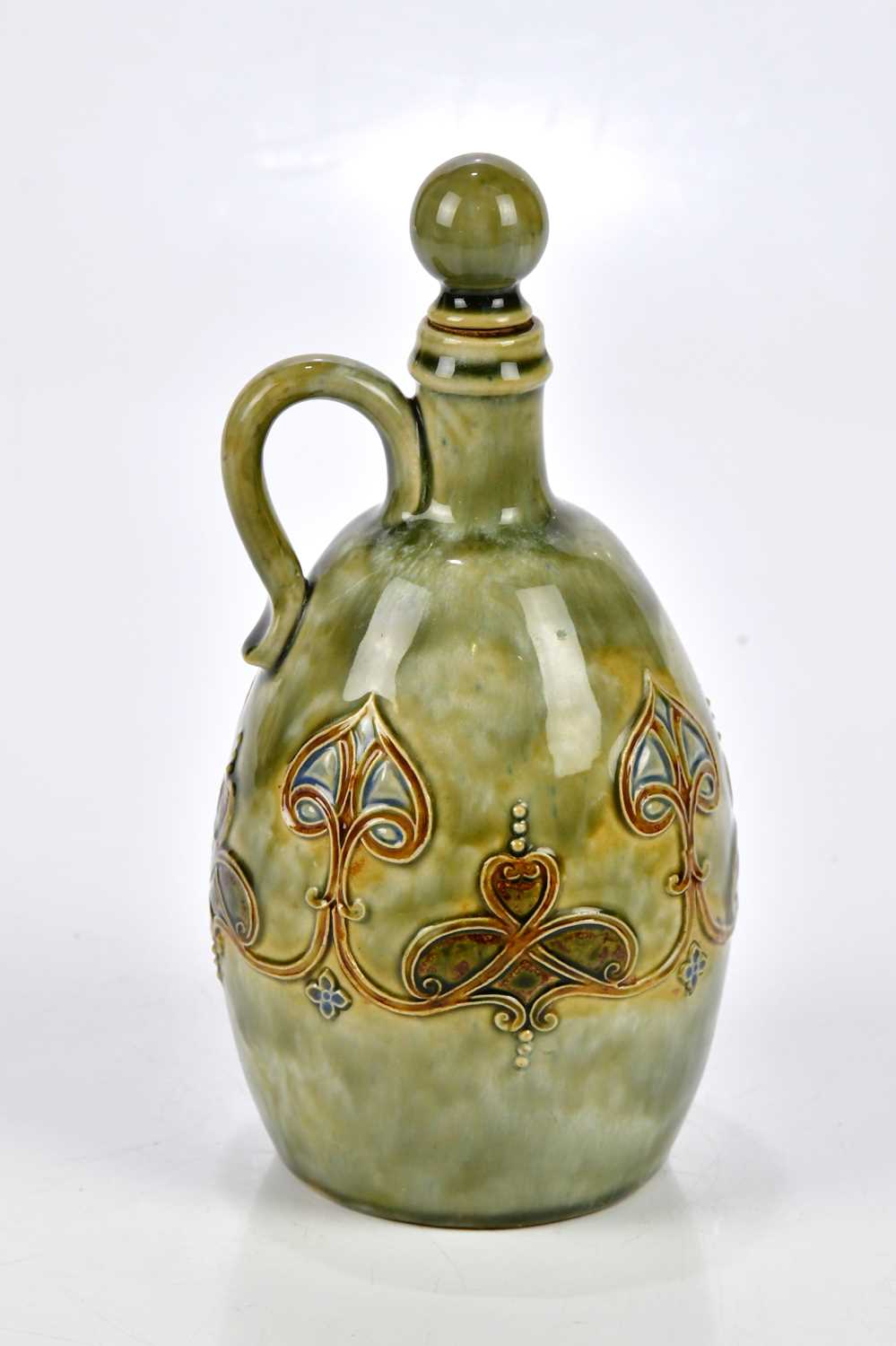 Lot 62 - ROYAL DOULTON; an Artware whisky flask, relief...