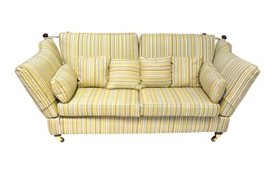 Lot 48 - A reproduction Knoll settee with wooden...