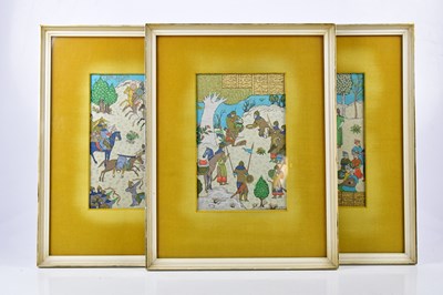 Lot 1199 - Three Eastern (probably Indian) hand painted...