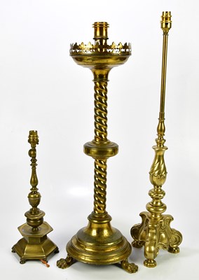 Lot 1604 - A Victorian brass altar candlestick converted...