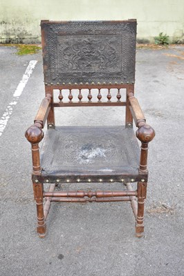 Lot 2533 - A Victorian oak framed and leather back and...