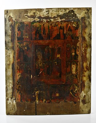 Lot 1454 - A 19th century panel decorated with an icon,...
