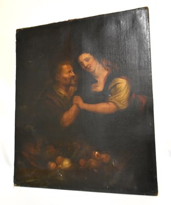 Lot 6149 - An 18th century large oil on canvas, couple...
