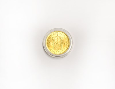 Lot 744 - A Dutch Wilhelmina ten guilders coin 1911