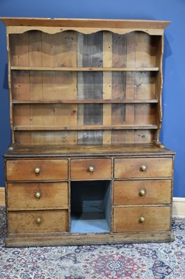 Lot 6503 - A Victorian pine dresser with boarded plate...