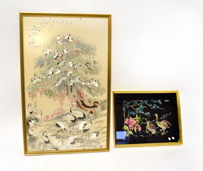 Lot 387 - A Japanese silk embroidery of cranes